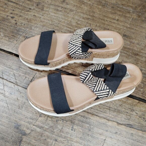 Steve Madden Sz 7.5M Sandals Kabel Cork Shoes Wide Straps Ankle Wedge - Picture 3 of 8